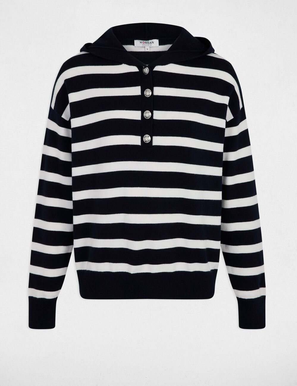 Pull à Capuche Chico's Travelers Bleu Marine Rayé Taille 1 - Occasion Excellent état - Matière Extensible
