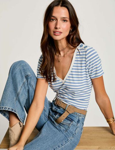 T-shirt manches courtes rayé blanc femme