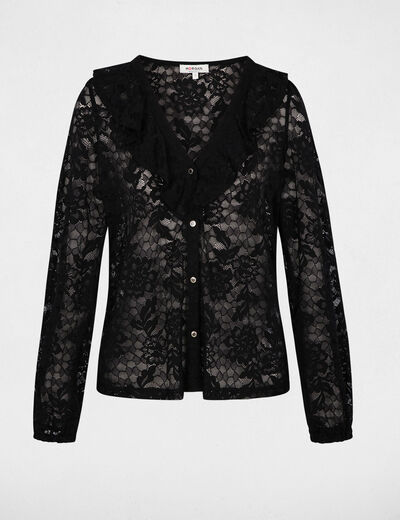 Chemise dentelle col v noir femme
