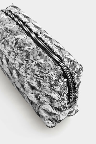 Trousse de maquillage à sequins argente femme