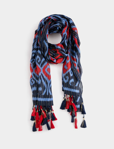 Foulard imprimé à pompons multicolore femme