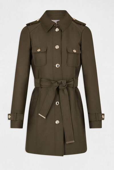 Trench droit ceinturé vert kaki femme