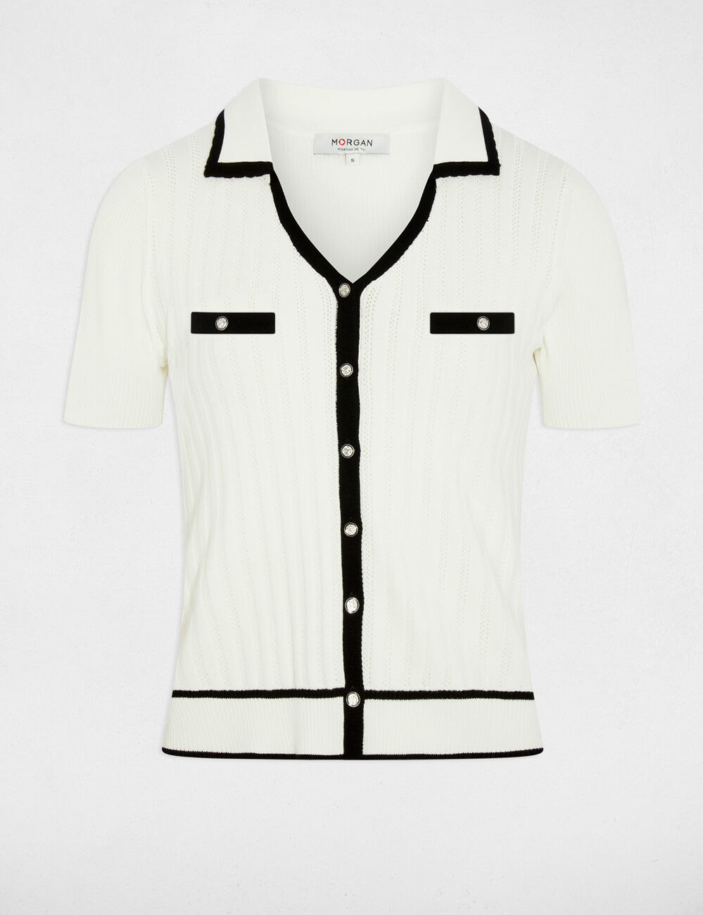 Pull ajust&eacute; col &agrave; revers blanc femme
