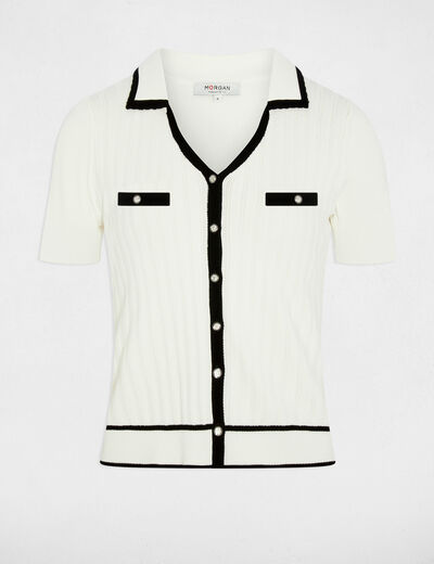 Pull ajust&eacute; col &agrave; revers blanc femme
