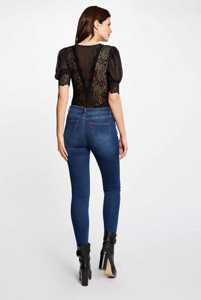 Body manches courtes à dentelle noir femme