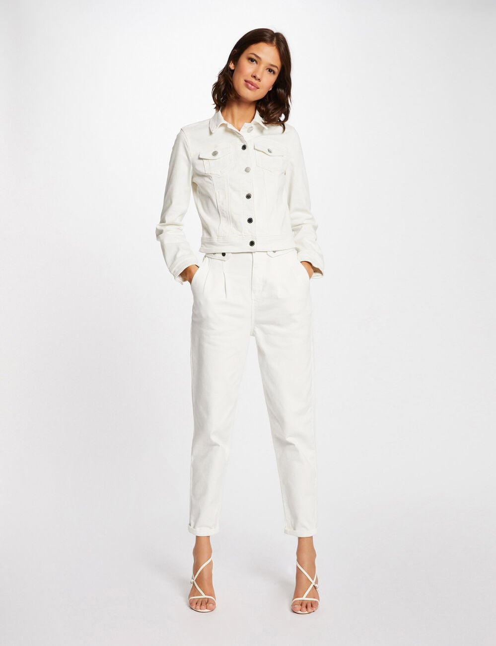 Veste jean droite ivoire femme