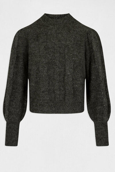 Pull manches longues avec col montant gris anthracite femme