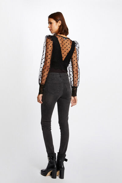 Body manches longues à dentelle noir femme