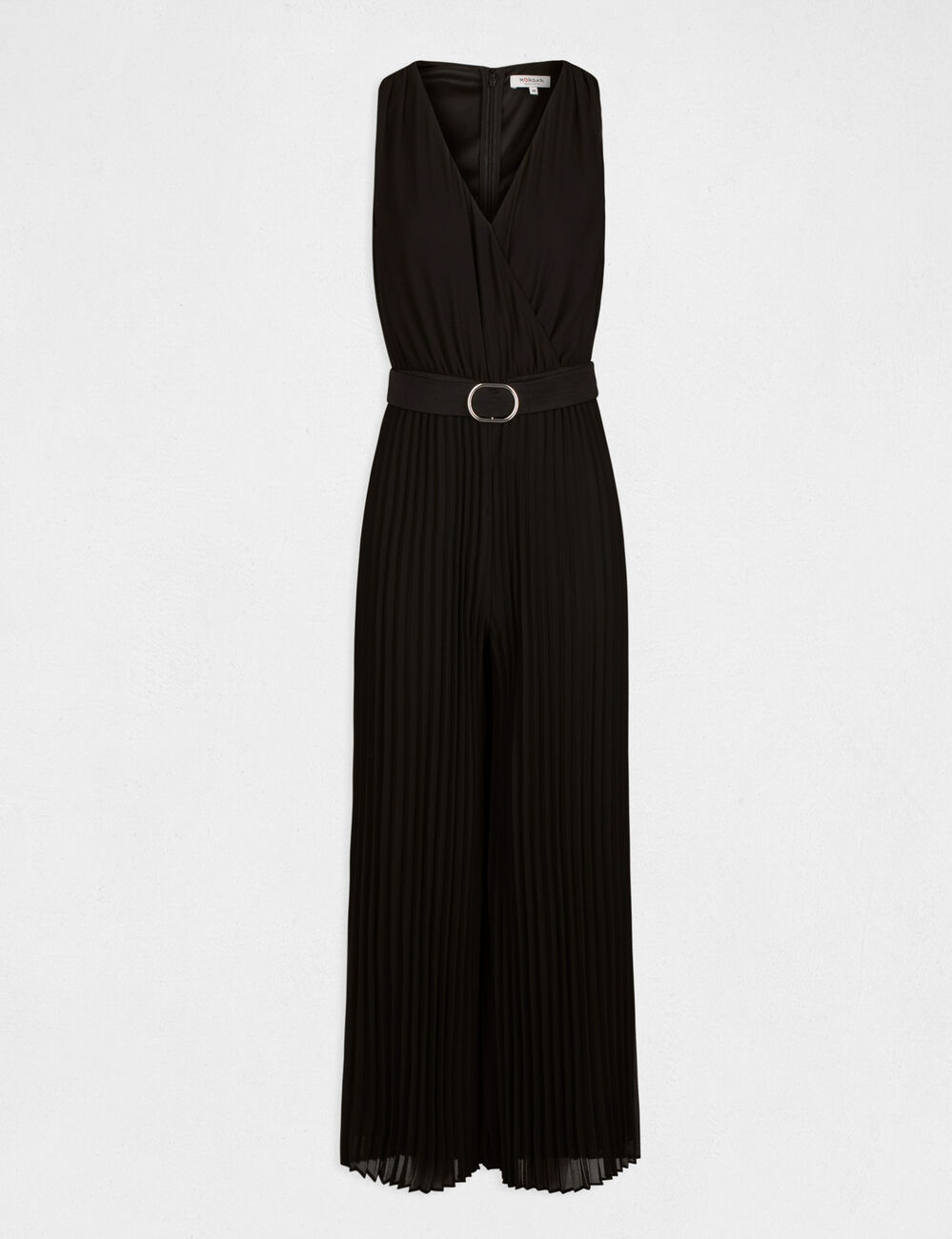Combinaison large sans manches pliss&eacute;e noir femme