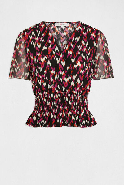 T-shirt manches courtes imprimé abstrait multico femme