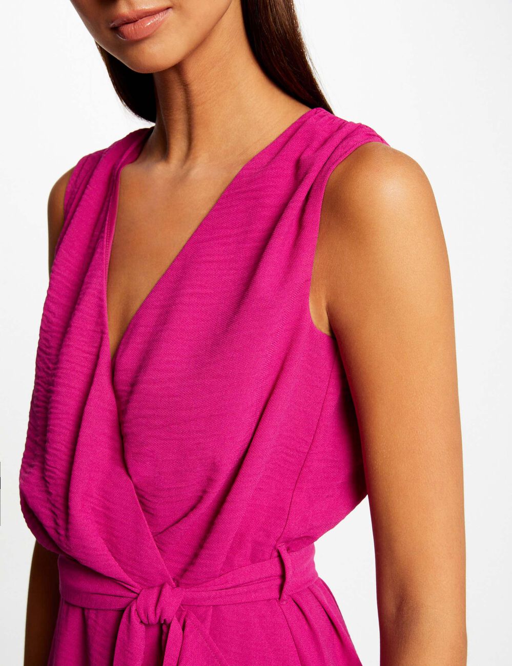 Robe portefeuille fluide ceintur&eacute;e framboise femme