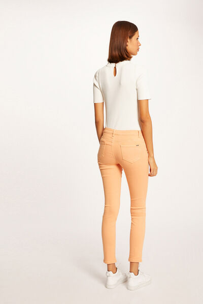 Jeans skinny taille basse orange clair femme
