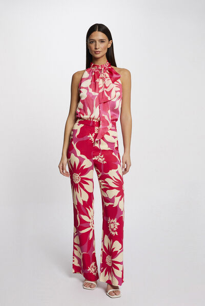 Pantalon large fluide imprimé floral multico femme