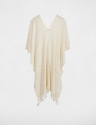 Cape tricot à franges ivoire femme