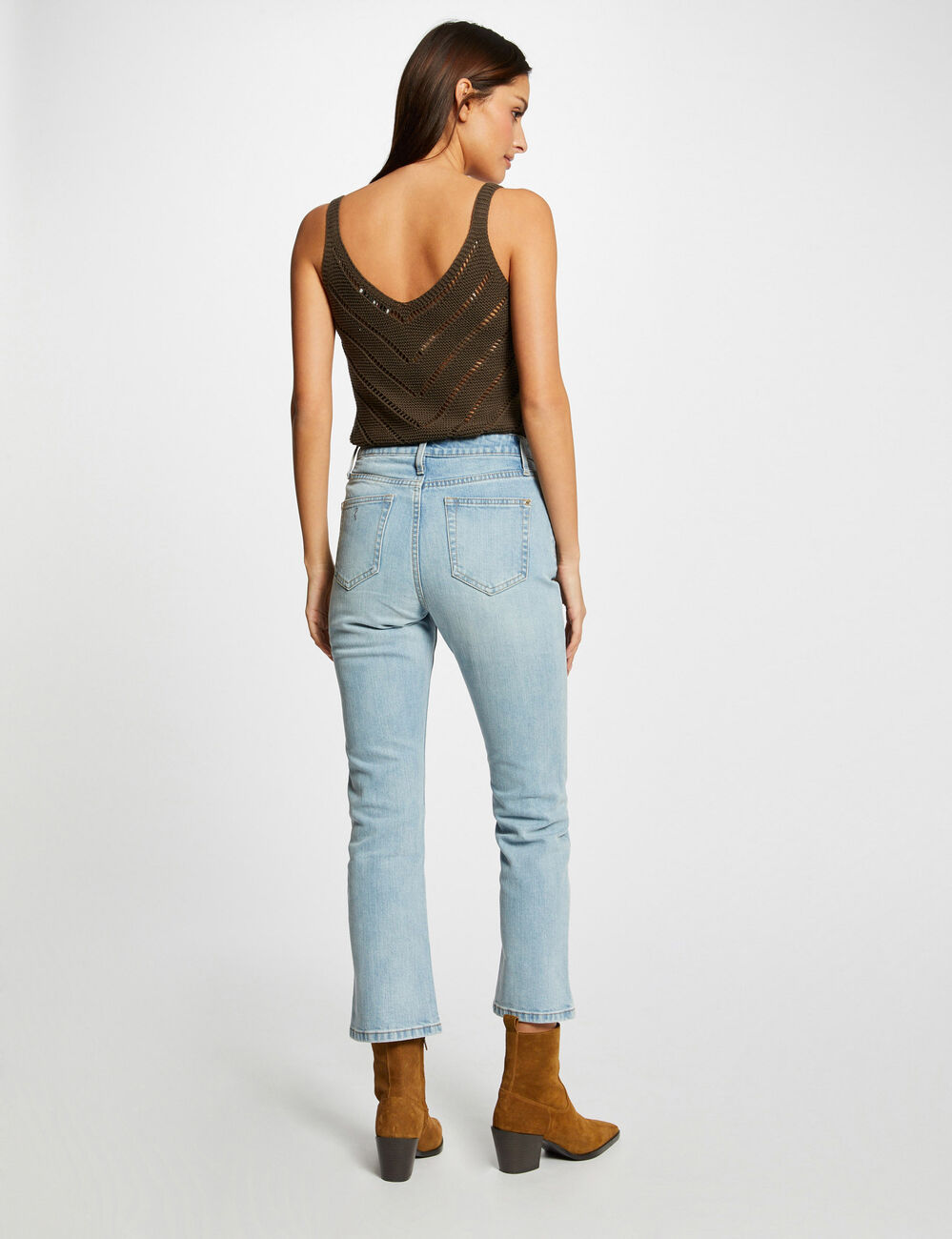 Jeans droit taille haute 7/8&egrave;me jean bleached femme