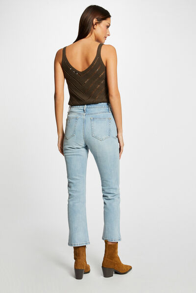 Jeans droit taille haute 7/8ème jean bleached femme