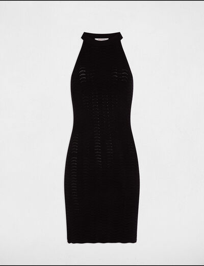 Robe tricot courte ajustée noir femme