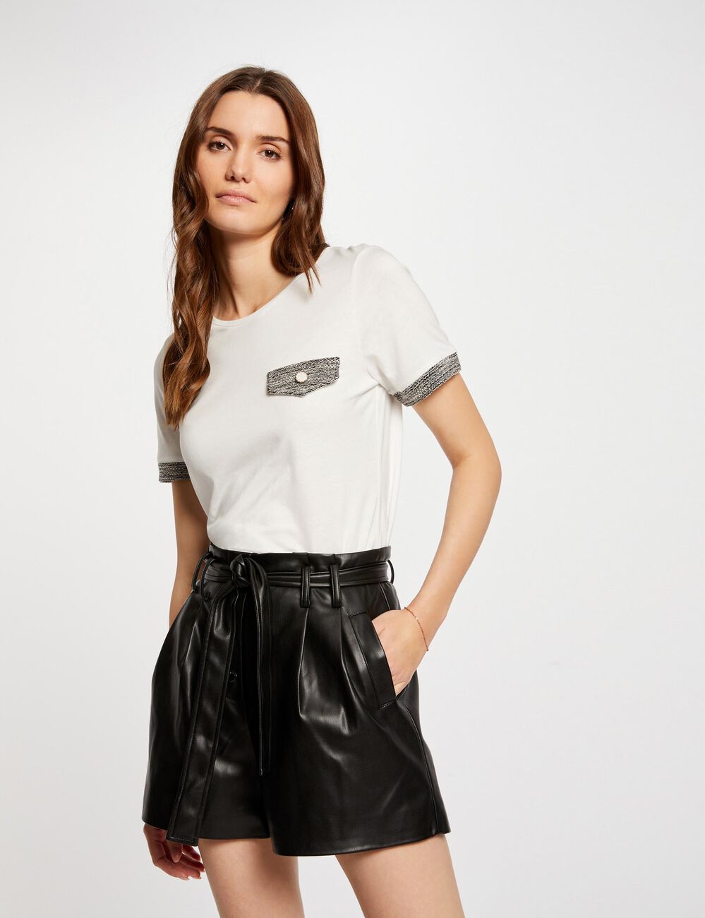 Short paperbag simili cuir noir femme