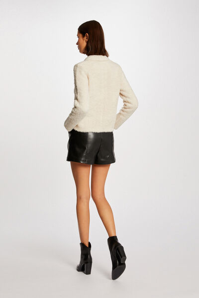 Gilet manches longues avec col à revers ivoire femme