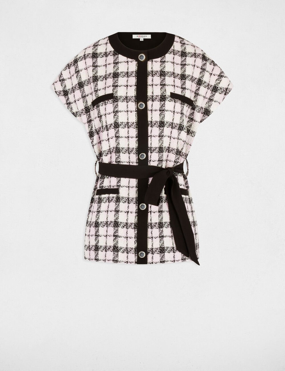 Veste droite ceinturée à carreaux multico femme
