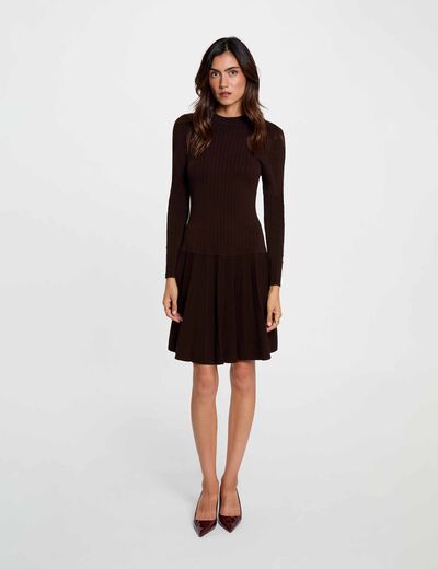 Robe tricot manches longues marron fonc&eacute; femme