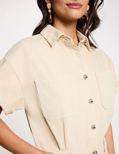 Combishort jean ajust&eacute; beige clair femme