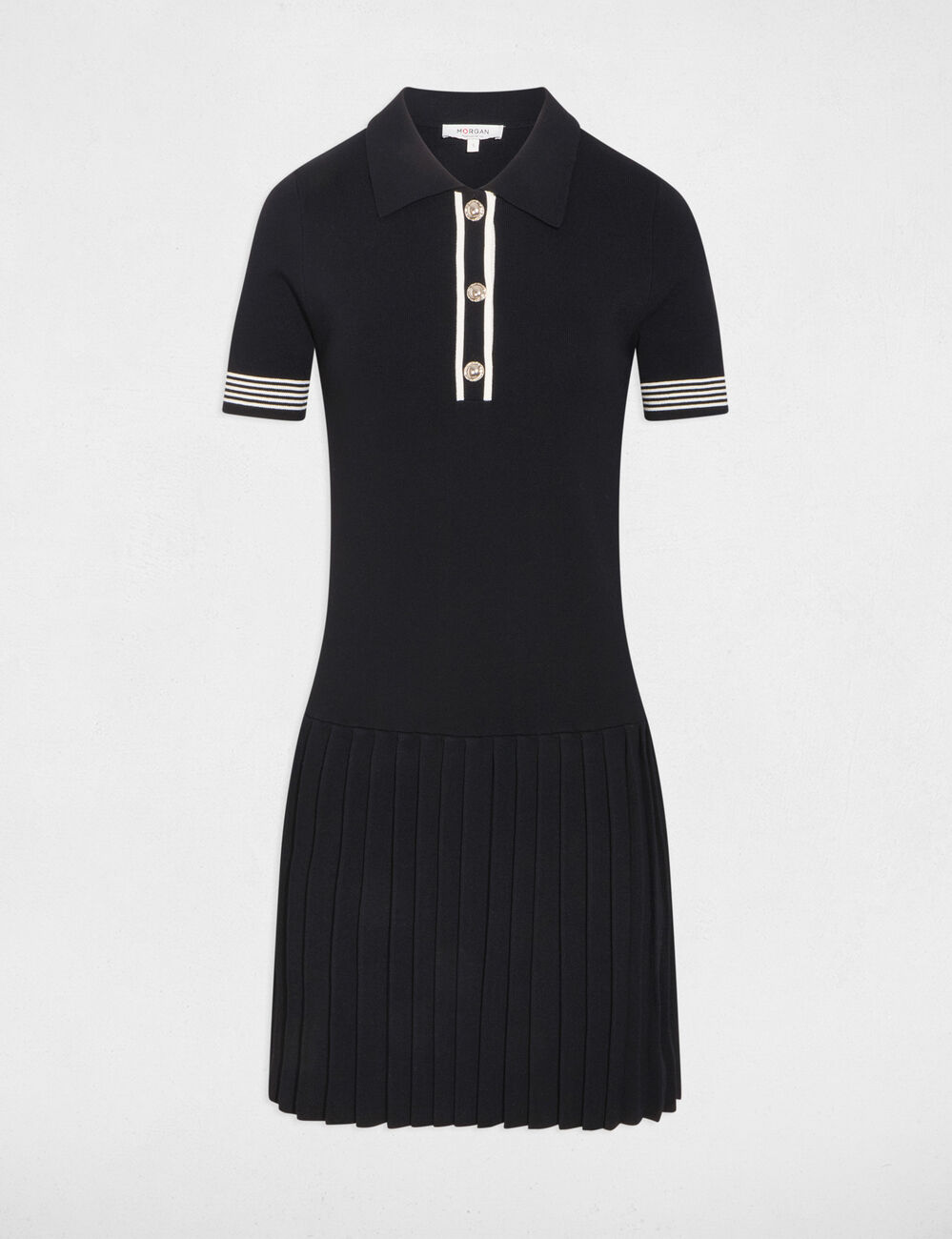 Robe tricot col polo noir femme