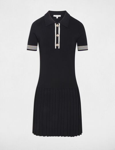 Robe tricot col polo noir femme