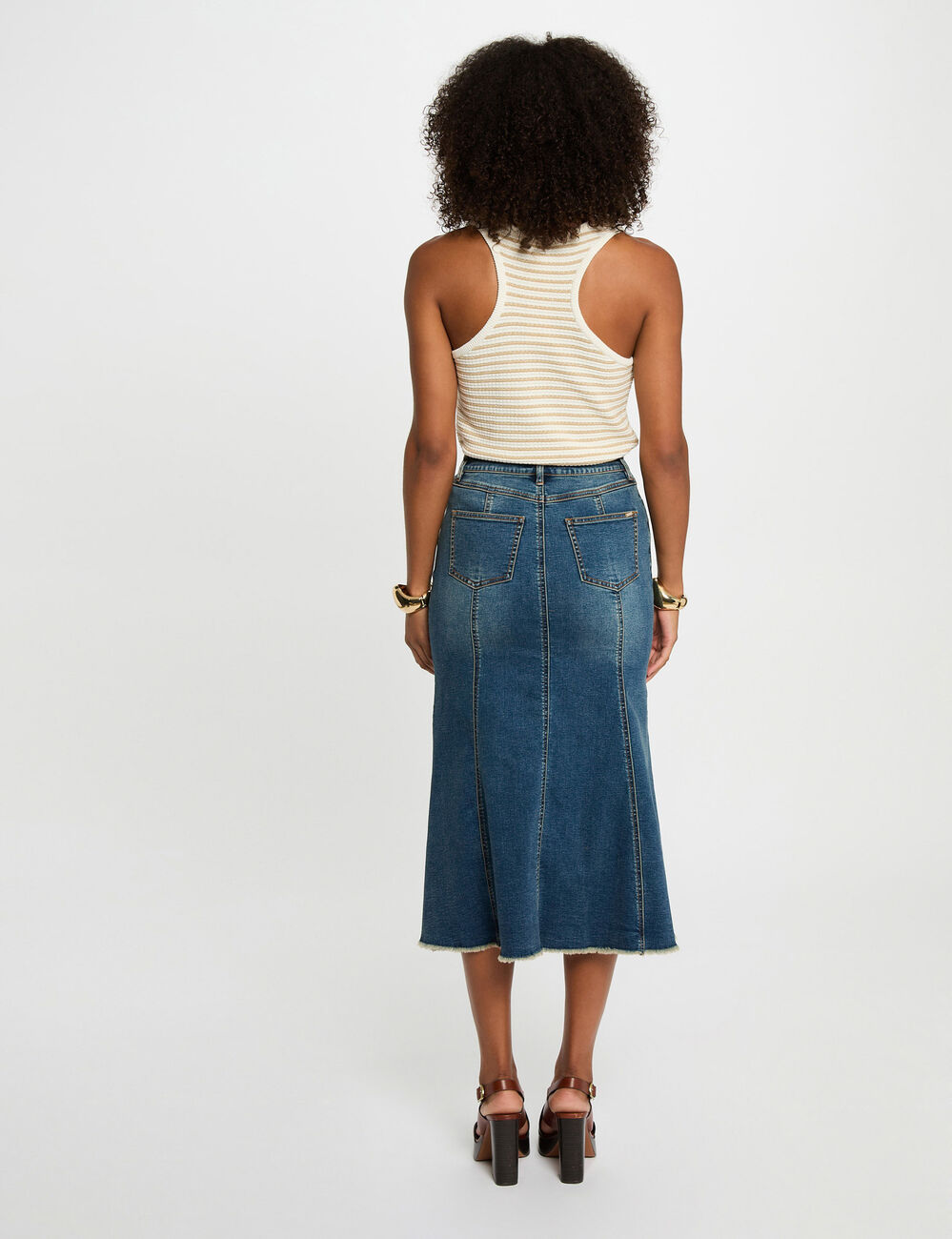 Top en maille ray&eacute; blanc femme