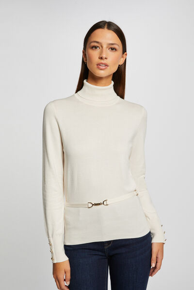 Pull manches longues avec ornement ivoire femme