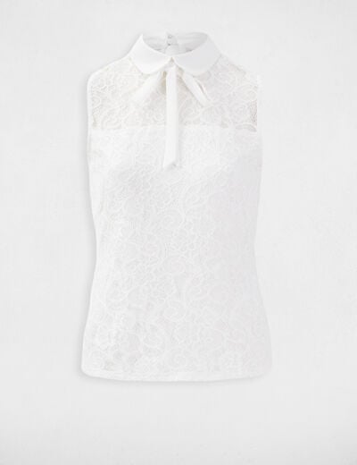 Blouse sans manches en dentelle doubl&eacute;e blanc femme