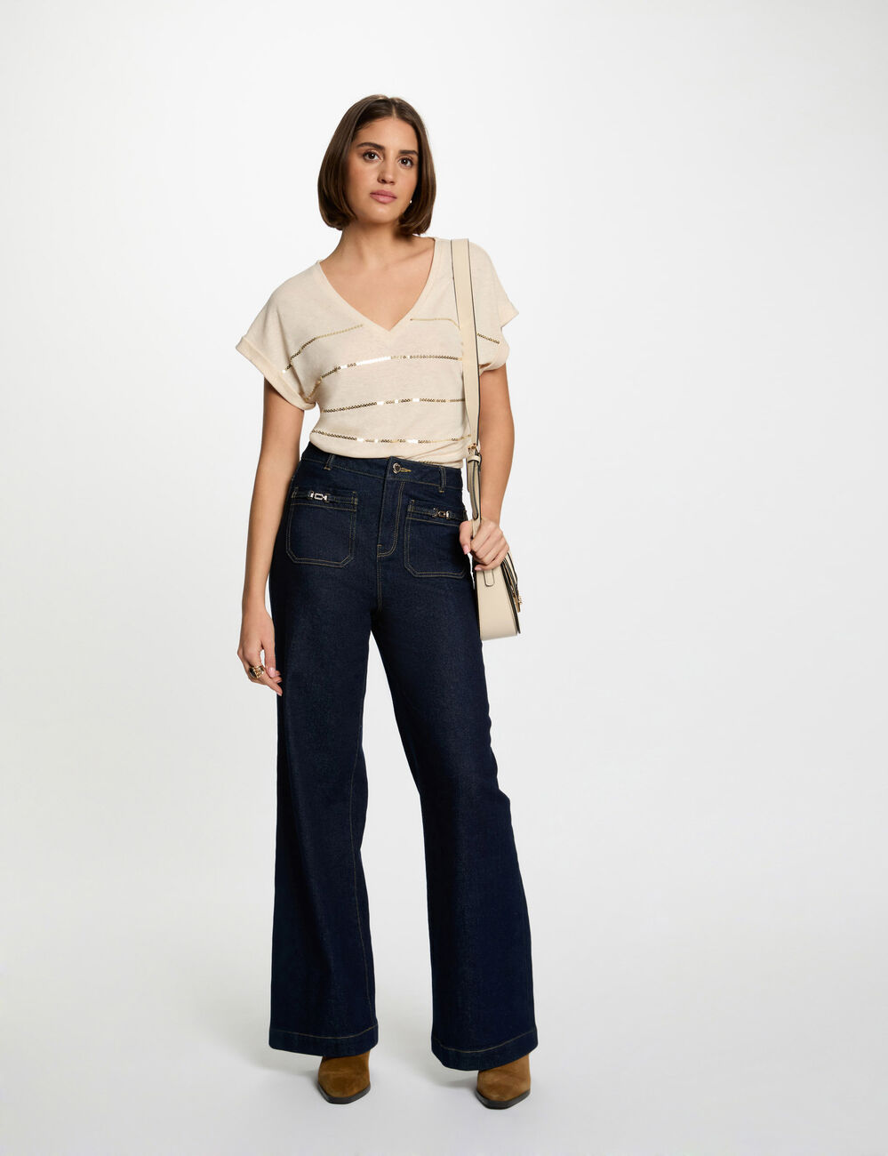 T-shirt manches courtes creme femme