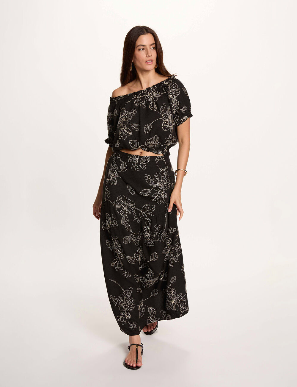 Top brod&eacute; col bardot multicolore femme