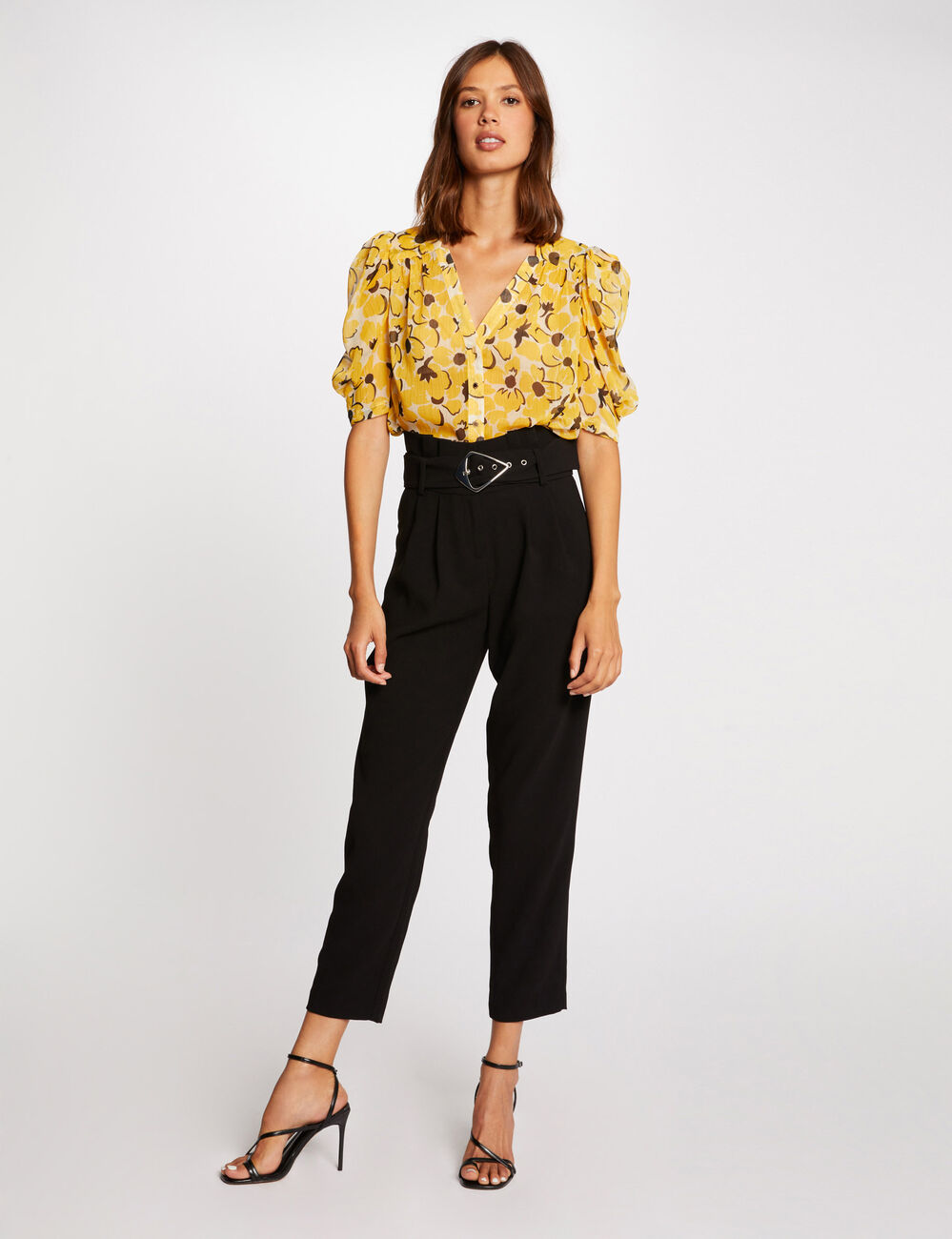 Pantalon paperbag 7/8&egrave;me noir femme