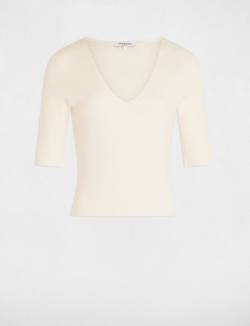 Pull col en V ivoire femme