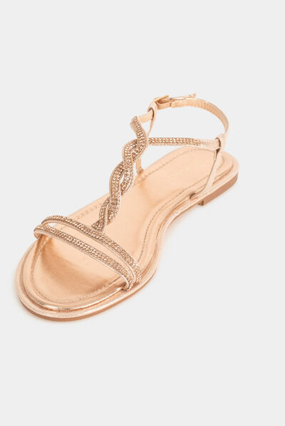 Sandales spartiates plates avec strass rose femme
