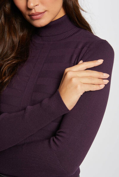 Pull manches longues col roulé framboise femme