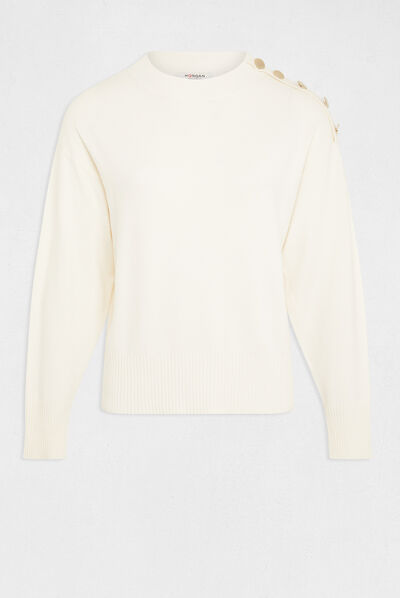 Pull manches longues col rond ivoire femme