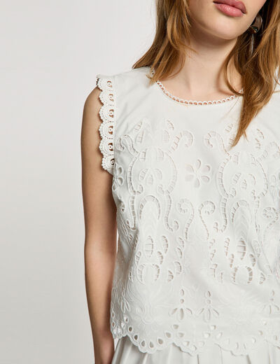 Top dentelle sans manches blanc femme