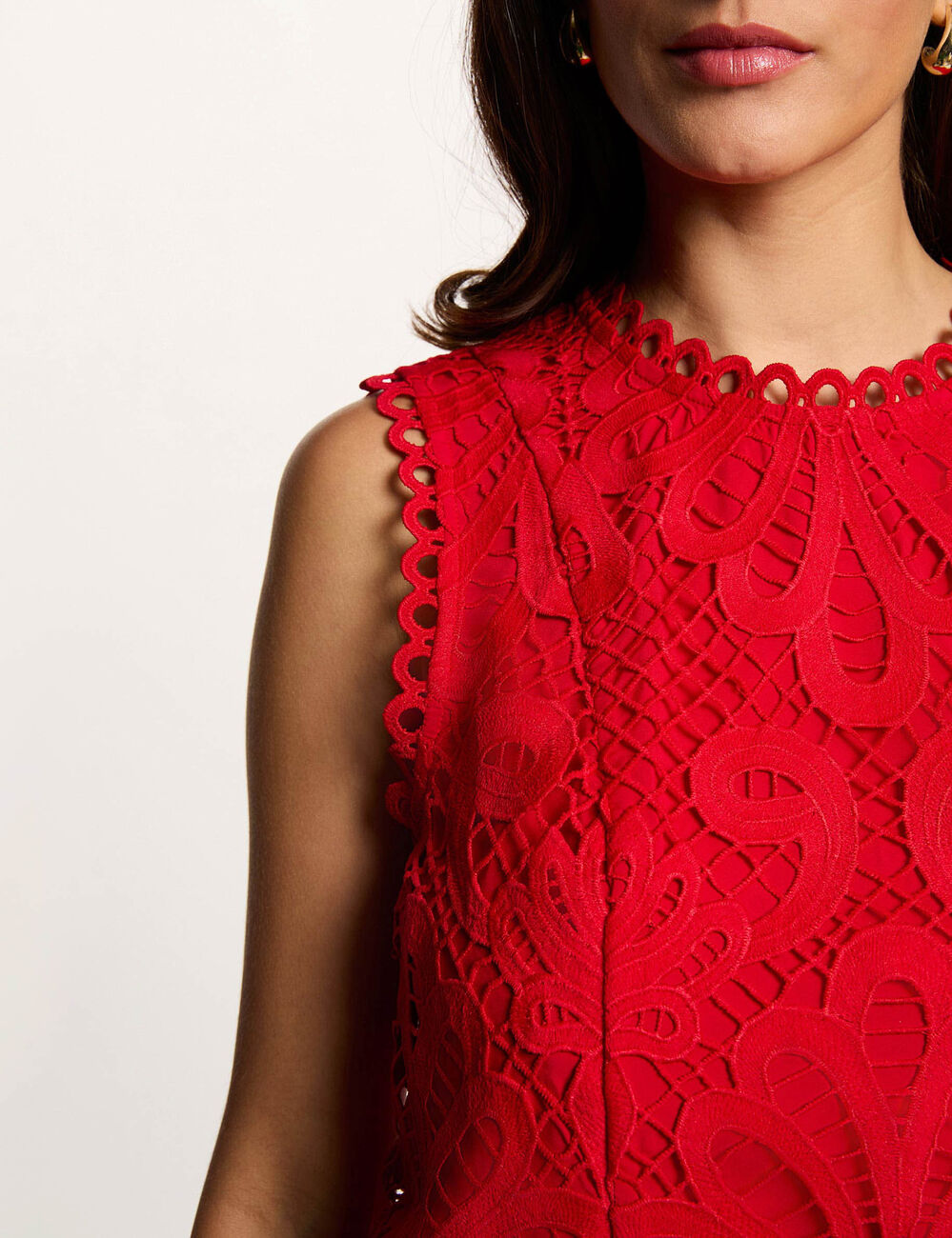 Top sans manches dentelle rouge femme