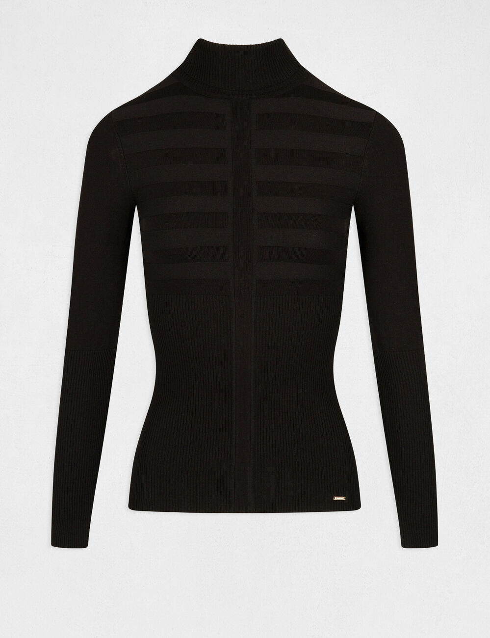 Pull col roul&eacute; ajust&eacute; noir femme
