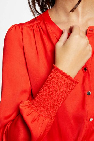 Chemise manches longues à col rond orange femme