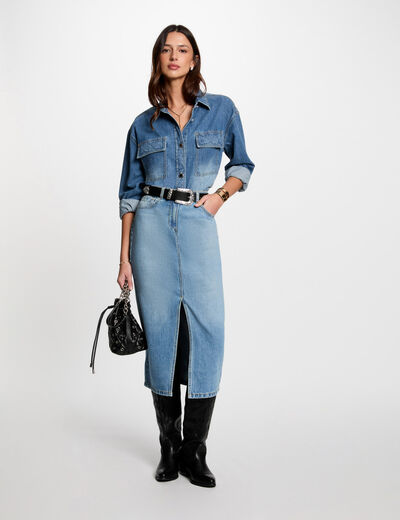 Veste droite en jean denim stone femme