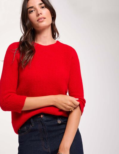 Pull maille duveteuse rouge femme