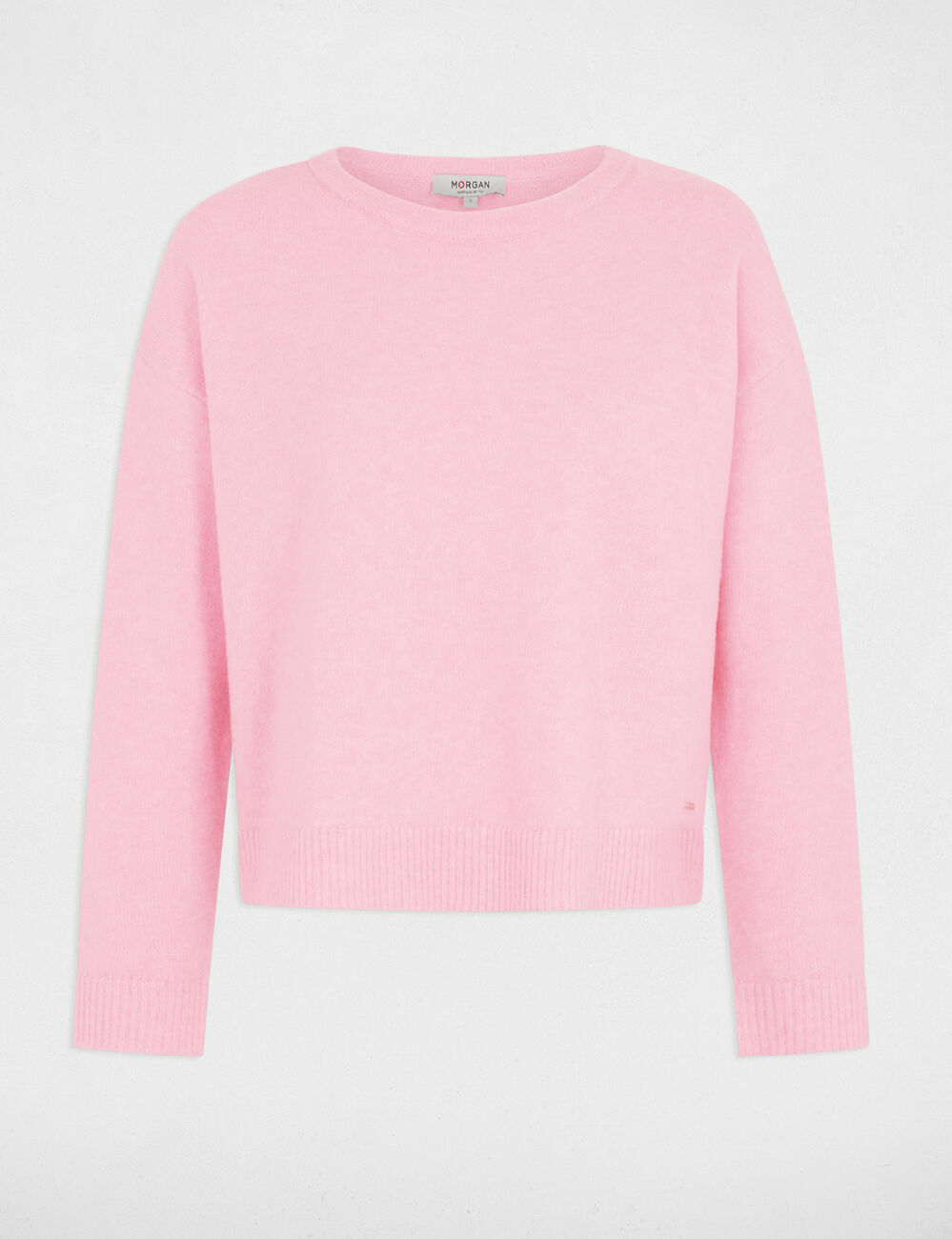 Pull col rond rose pastel femme