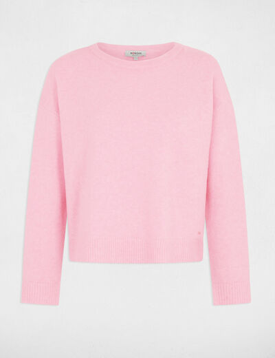 Pull col rond rose pastel femme