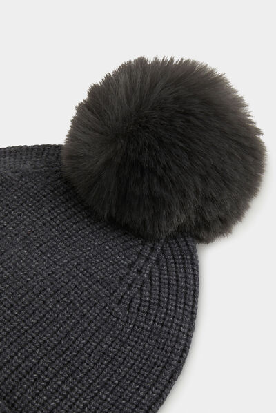 Bonnet avec strass et pompon gris moyen femme