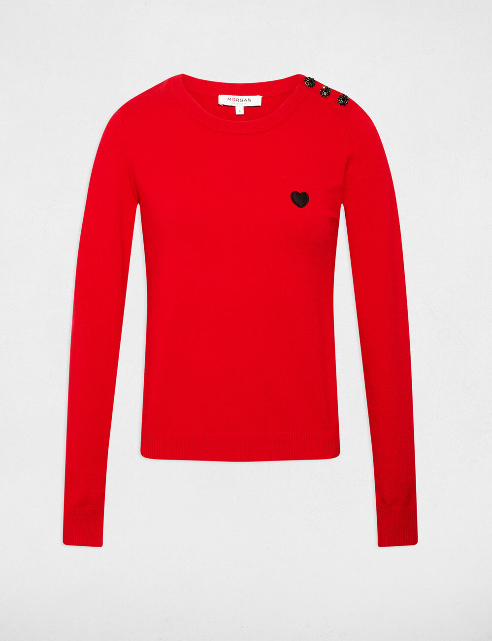 Pull col rond et boutons rouge femme