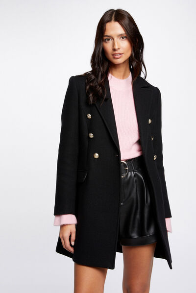 Manteau cintré avec boutons noir femme