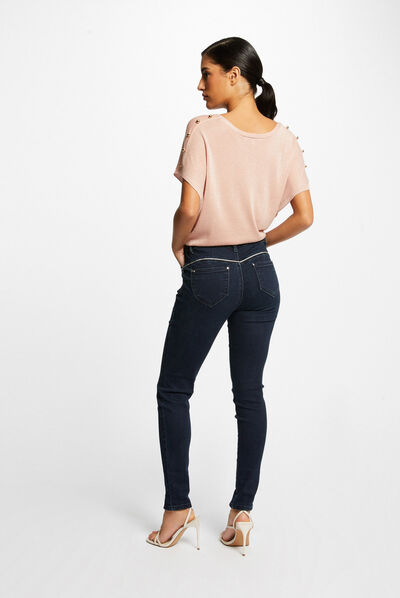 Pull manches courtes à col en V rose clair femme